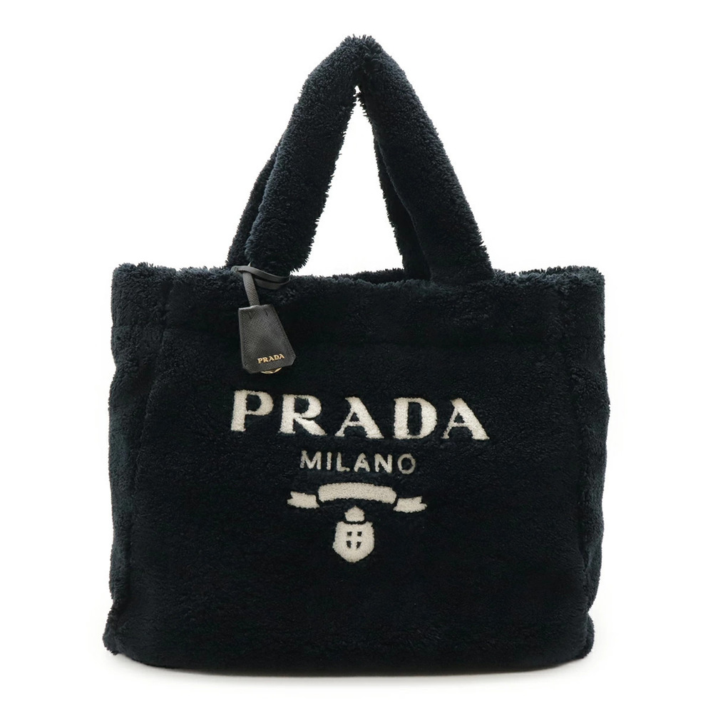 Prada SPUGNA Terry Tote Bag Shoulder Triangle NERO Black